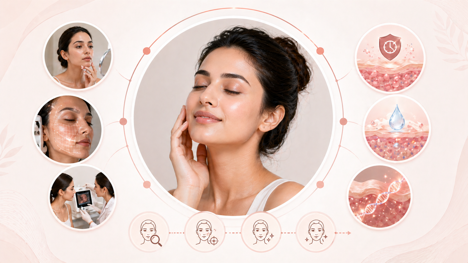 Dr Disha performing detailed skin analysis and anti-ageing consultation at her Lucknow Cantonment clinic using advanced skin assessment tools to identify early signs of aging for personalised Botox and filler treatment