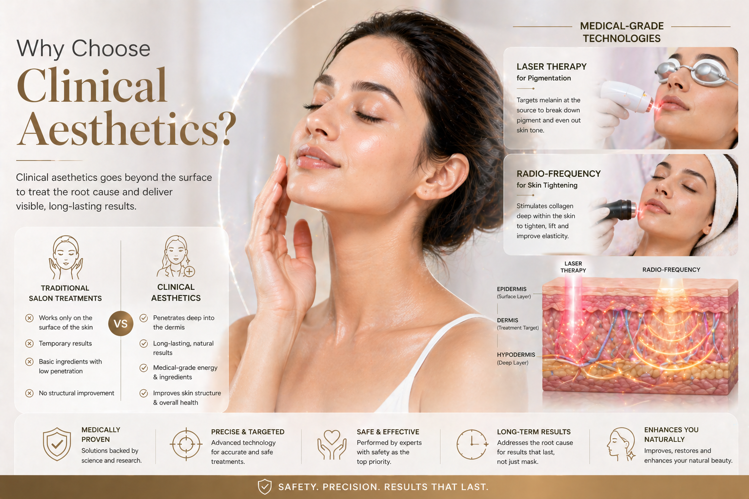 Scientific diagram showing how cosmetic dermatology procedures like microneedling and skin boosters stimulate collagen production and improve skin structure — explained by Dr Disha's Hair and Skin Clinic Lucknow