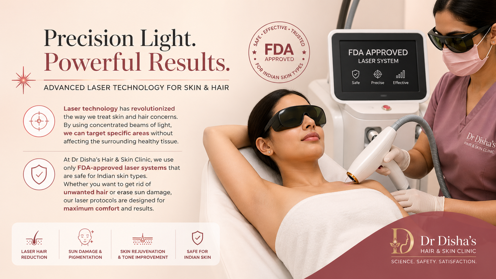 FDA-approved laser skin treatment being performed at Dr Disha's Hair and Skin Clinic Lucknow Cantonment - advanced precision laser therapy for skin rejuvenation