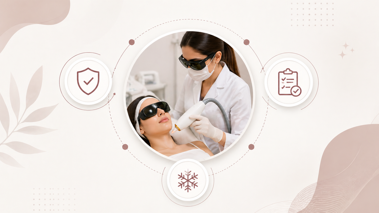 Dr Disha's trained specialist performing safe laser treatment assessment and patch test at Lucknow Cantonment clinic with FDA-approved laser equipment and built-in cooling system